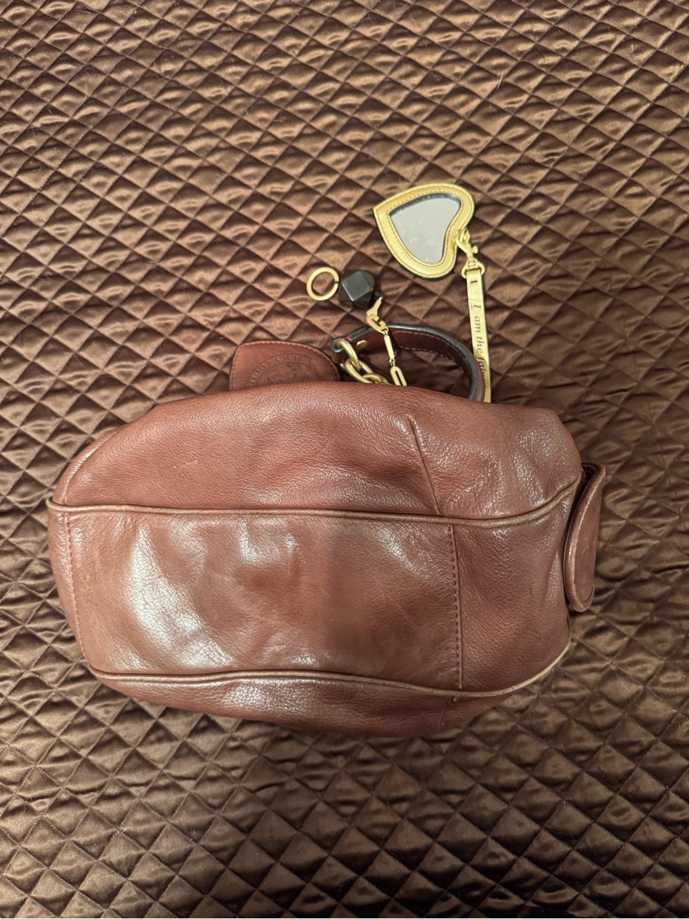 Vintage Juicy Coture Brown Leather Chain-Handle Women's Hobo Shoulder Bag - Picture 6 of 14